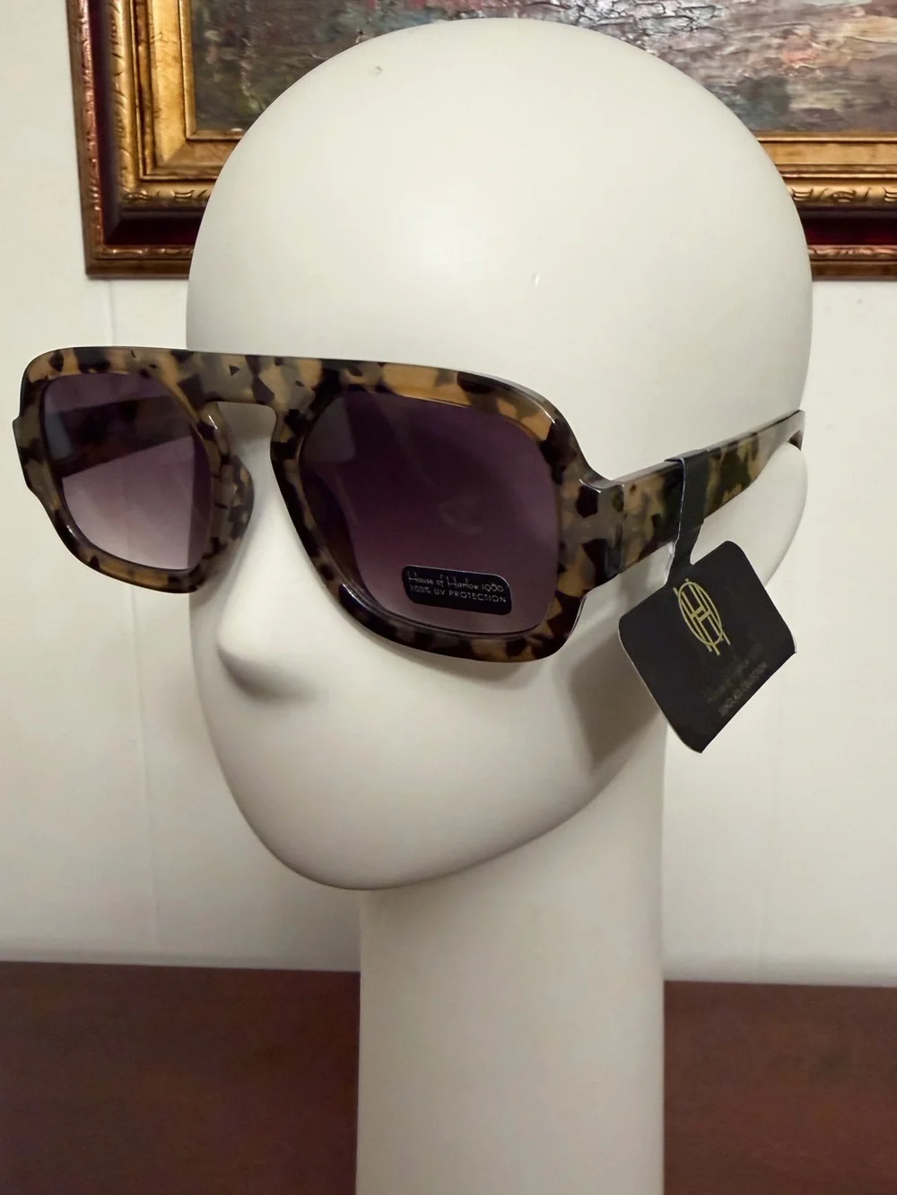House of Harlow 1960 Oversized Flat Top Aviator Sunglasses Tortoise Print NWT